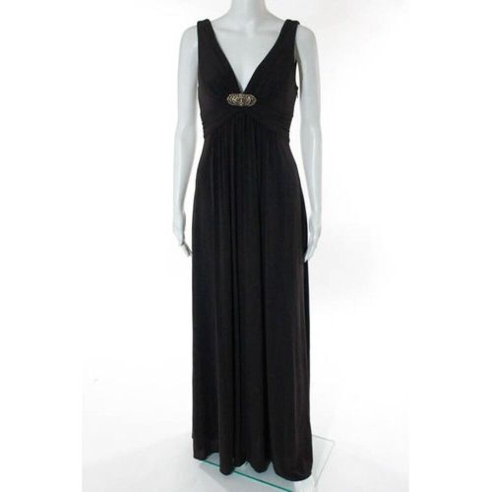 BCBGMaxazria Brown Stretch Knit Zipper Side Full Length Dress Size S